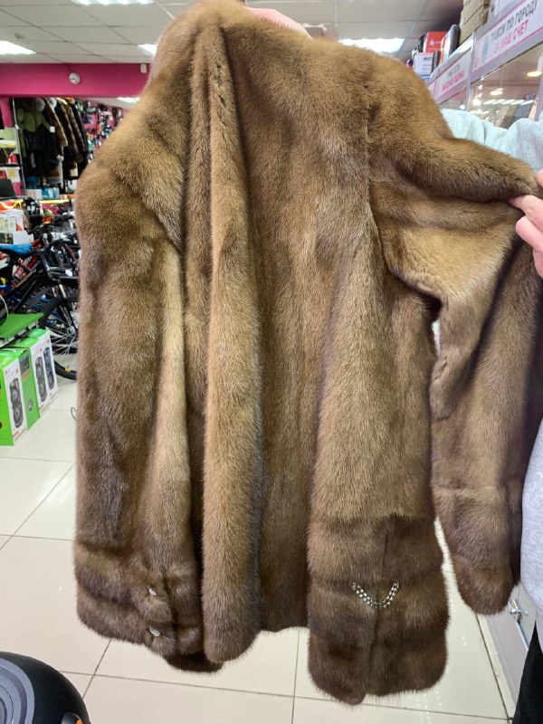 Шуба из меха норки, коричневая, р-р 48-52