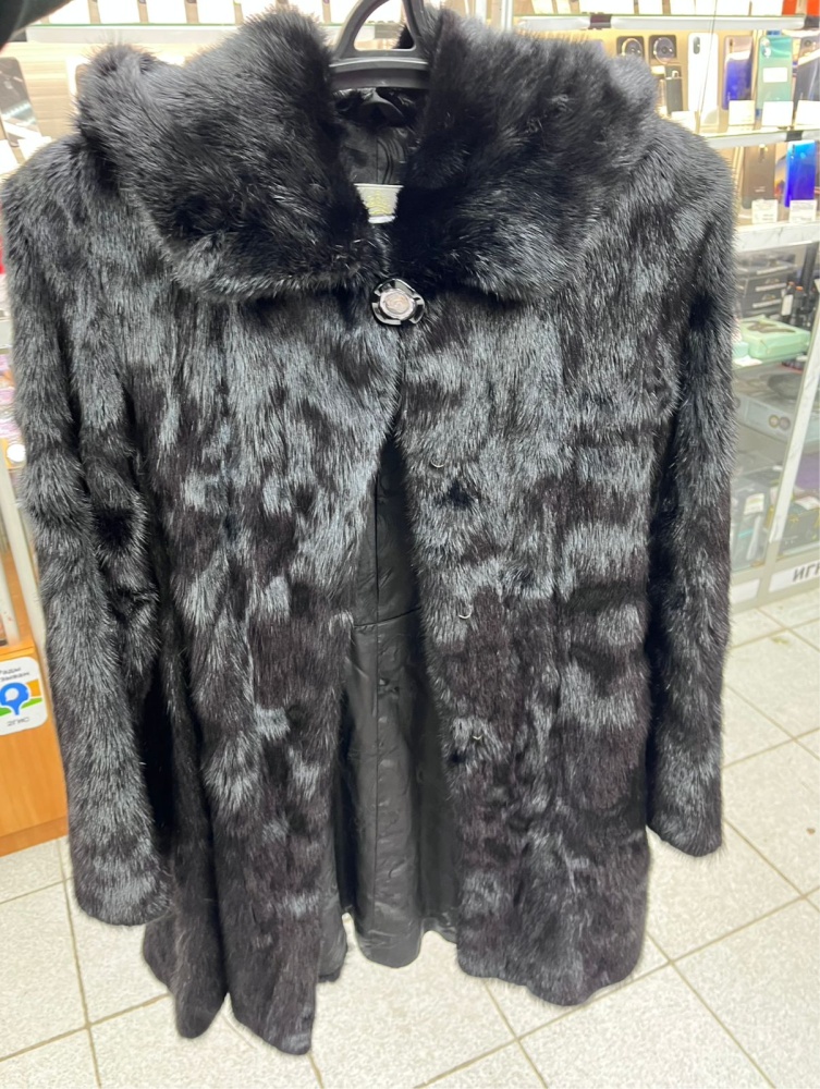 Шуба Норковая черная с капюшоном 44р